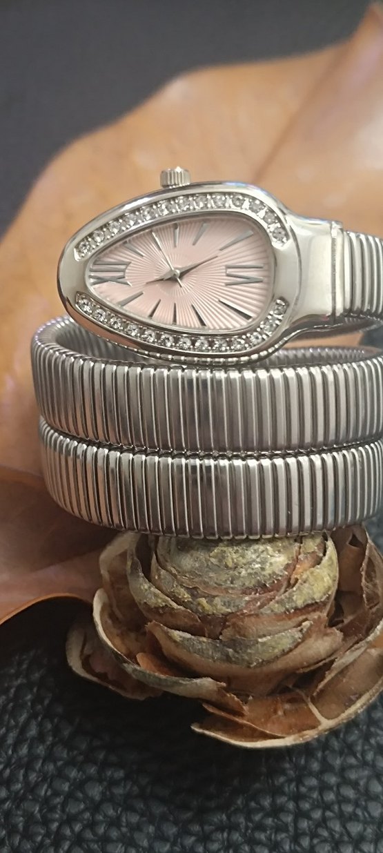 Pudra Rengi Bvlgari Model Yılanlı Kadın Saat - Görsel 3