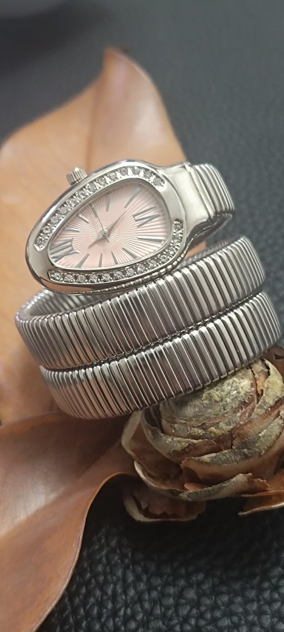 Pudra Rengi Bvlgari Model Yılanlı Kadın Saat - Görsel 2