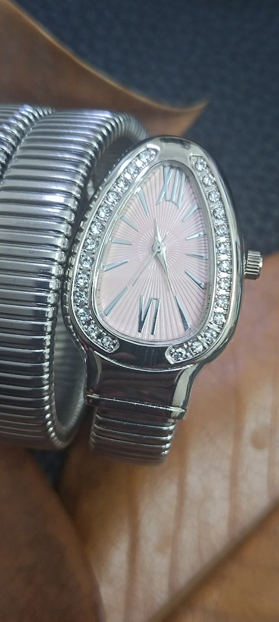 Pudra Rengi Bvlgari Model Yılanlı Kadın Saat - Görsel 5