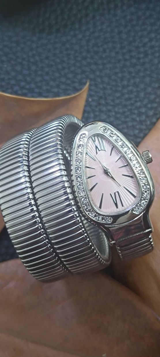 Pudra Rengi Bvlgari Model Yılanlı Kadın Saat - Görsel 4