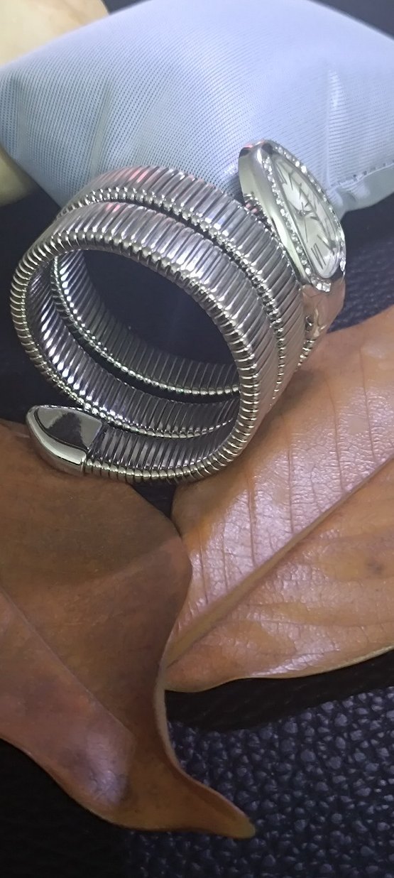 Bvlgari Yılan Model Taşlı Kemerli Gri Kadın Kol Saati - Görsel 3