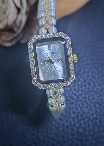 İnci Detaylı Full Taşlı Altın Renk Kadın Kol Saati - Görsel 7