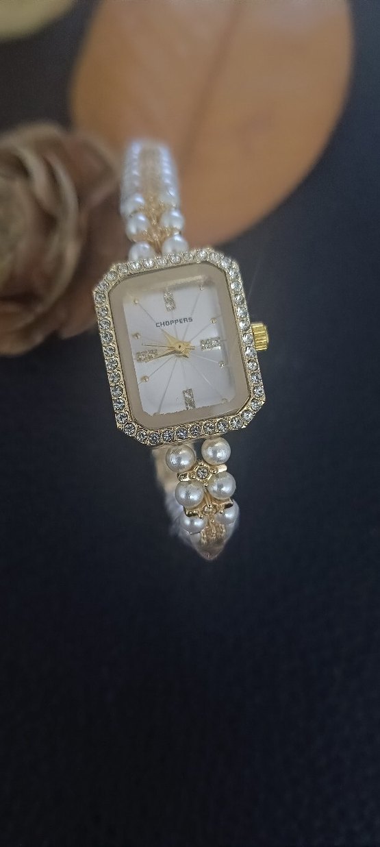 İnci Detaylı Full Taşlı Altın Renk Kadın Kol Saati - Görsel 3