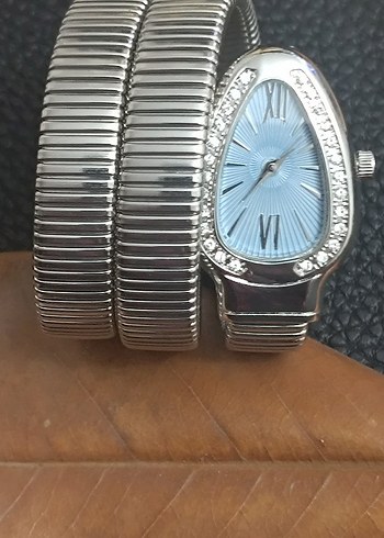 Mavi Kadran Bvlgari Taşlı Kadın Kemerli Saat - Görsel 3