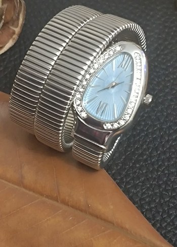 Mavi Kadran Bvlgari Taşlı Kadın Kemerli Saat - Görsel 4