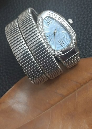 Mavi Kadran Bvlgari Taşlı Kadın Kemerli Saat - Görsel 5