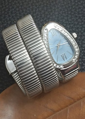 Mavi Kadran Bvlgari Taşlı Kadın Kemerli Saat - Görsel 2