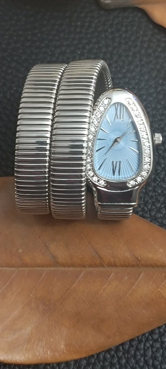 Mavi Kadran Bvlgari Taşlı Kadın Kemerli Saat - Görsel 3