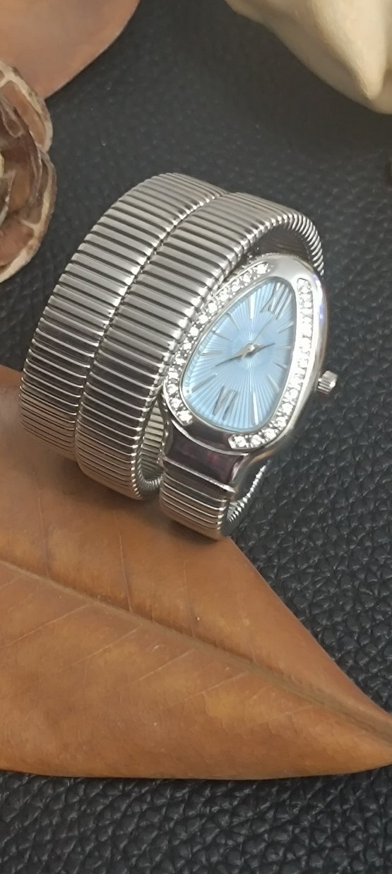 Mavi Kadran Bvlgari Taşlı Kadın Kemerli Saat - Görsel 4