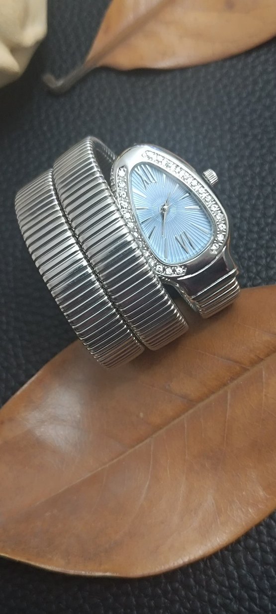 Mavi Kadran Bvlgari Taşlı Kadın Kemerli Saat - Görsel 5