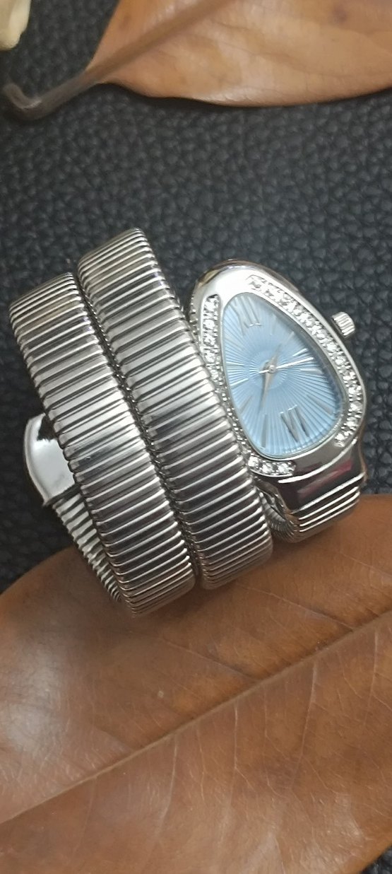 Mavi Kadran Bvlgari Taşlı Kadın Kemerli Saat - Görsel 2