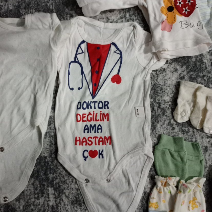 Nakışlı Pastel Beyaz Bebek Uyku Seti - Görsel 2