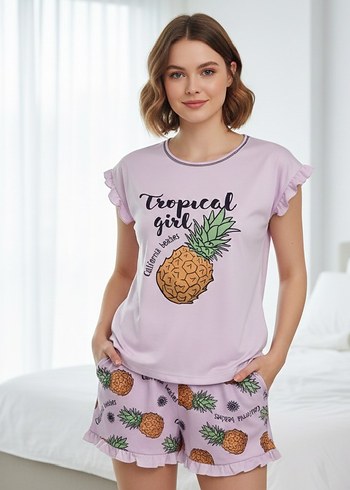Kız Çocuk Ananas Desenli Pijama Takımı - Görsel 2