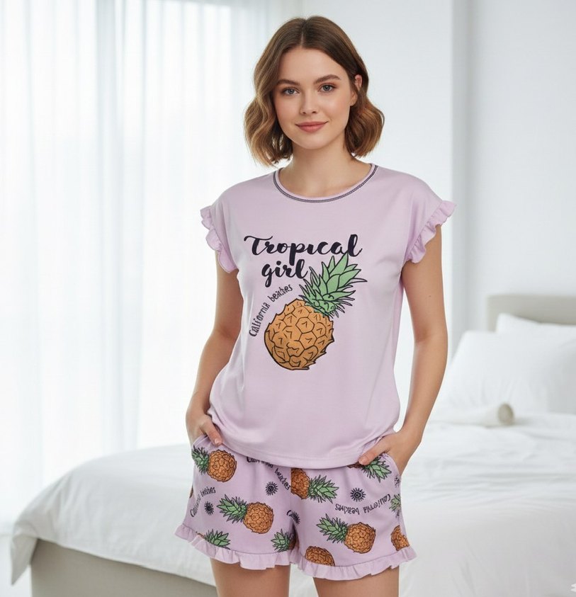 Kız Çocuk Ananas Desenli Pijama Takımı - Görsel 2