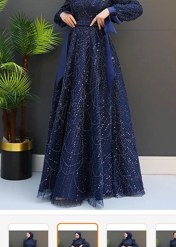 Boncuk İşlemeli Uzun Lacivert Abiye Elbise - Görsel 3