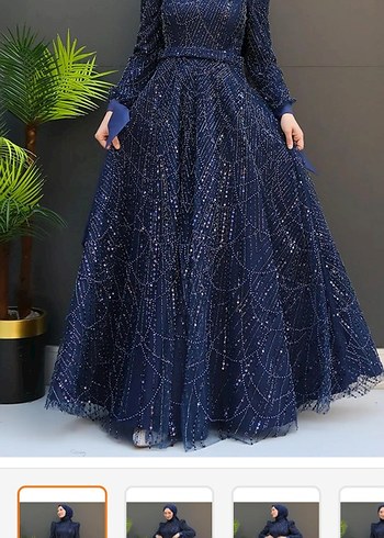 Boncuk İşlemeli Uzun Lacivert Abiye Elbise - Görsel 4