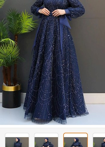 Boncuk İşlemeli Uzun Lacivert Abiye Elbise - Görsel 2