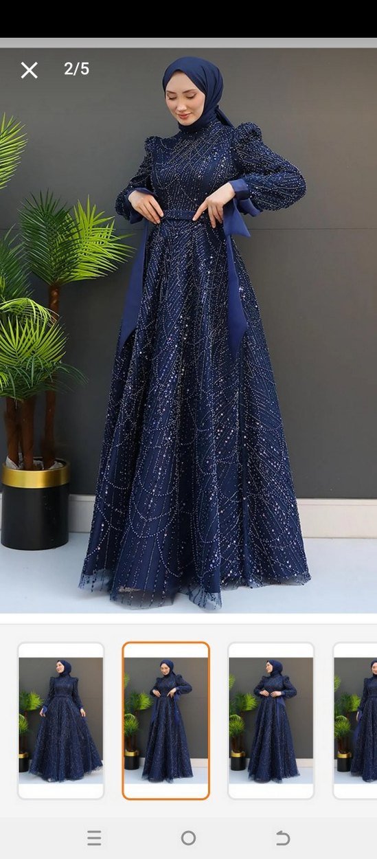 Boncuk İşlemeli Uzun Lacivert Abiye Elbise - Görsel 3