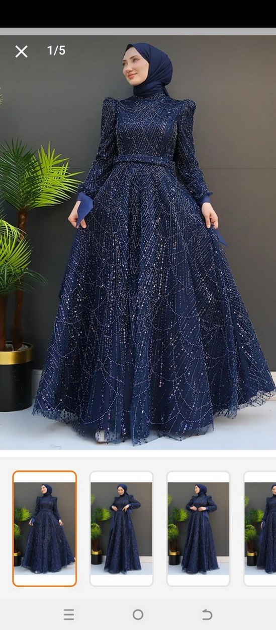 Boncuk İşlemeli Uzun Lacivert Abiye Elbise - Görsel 4