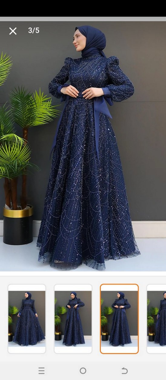 Boncuk İşlemeli Uzun Lacivert Abiye Elbise - Görsel 2