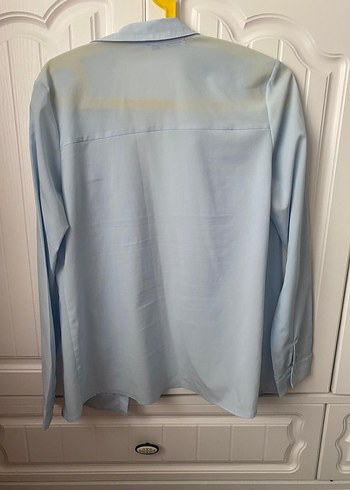 Mavi Keten Uzun Kollu Düğmeli Gömlek - Görsel 2