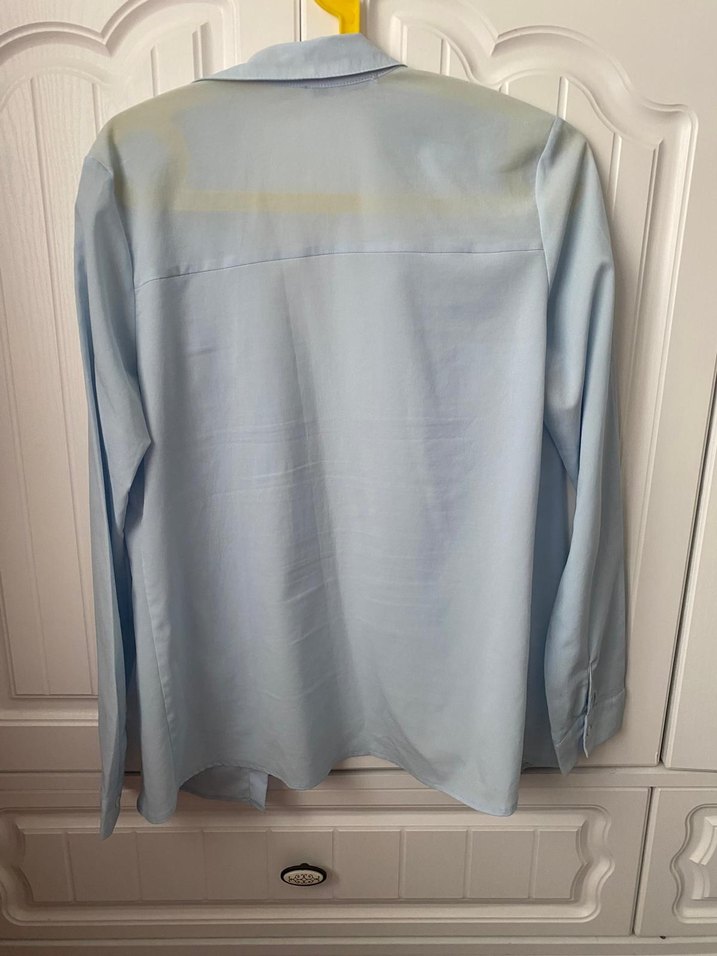 Mavi Keten Uzun Kollu Düğmeli Gömlek - Görsel 2