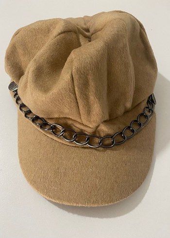 Zincir Detaylı Bej Süet Kadın Şapka - Görsel 2