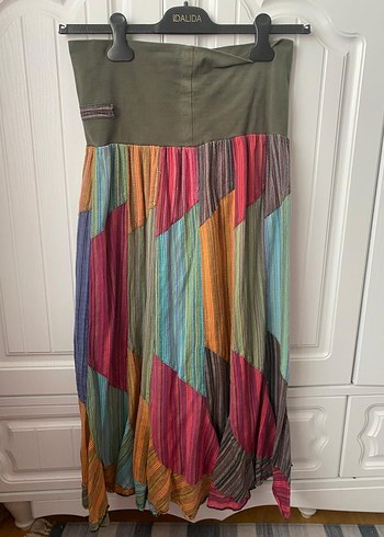 Bohem Çok Renkli Pilili Uzun Etek - Görsel 2