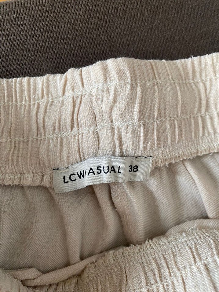 Beyaz Keten Salaş Midi Kadın Pantolon - Görsel 2