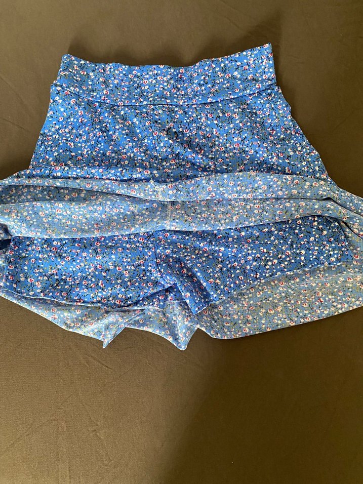 Mavi Renkli Şortlu Mini Etek - Görsel 3