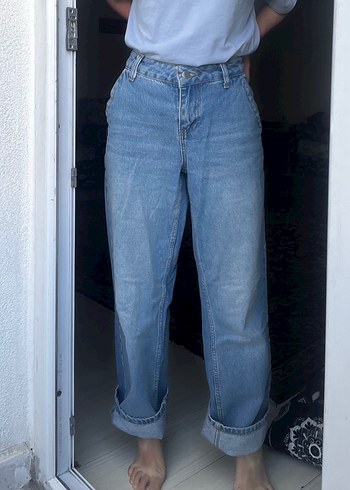 Mavi Bol Kesim Midi Denim Kadın Kot Pantolon
