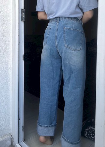 l Beden Mavi Bol Kesim Midi Denim Kadın Kot Pantolon