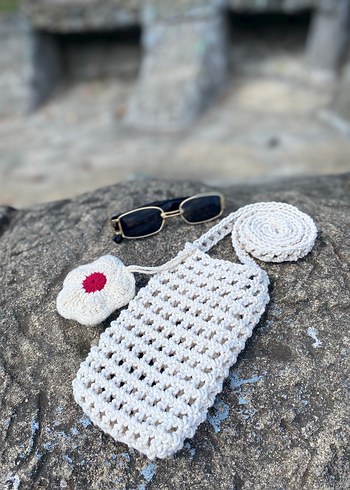 Dantel Detaylı Beyaz Örgü Kadın Çapraz Çanta - Görsel 2