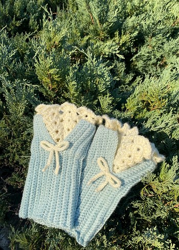 Bohem Mavi Örgü Kadın Eldiveni - Görsel 4