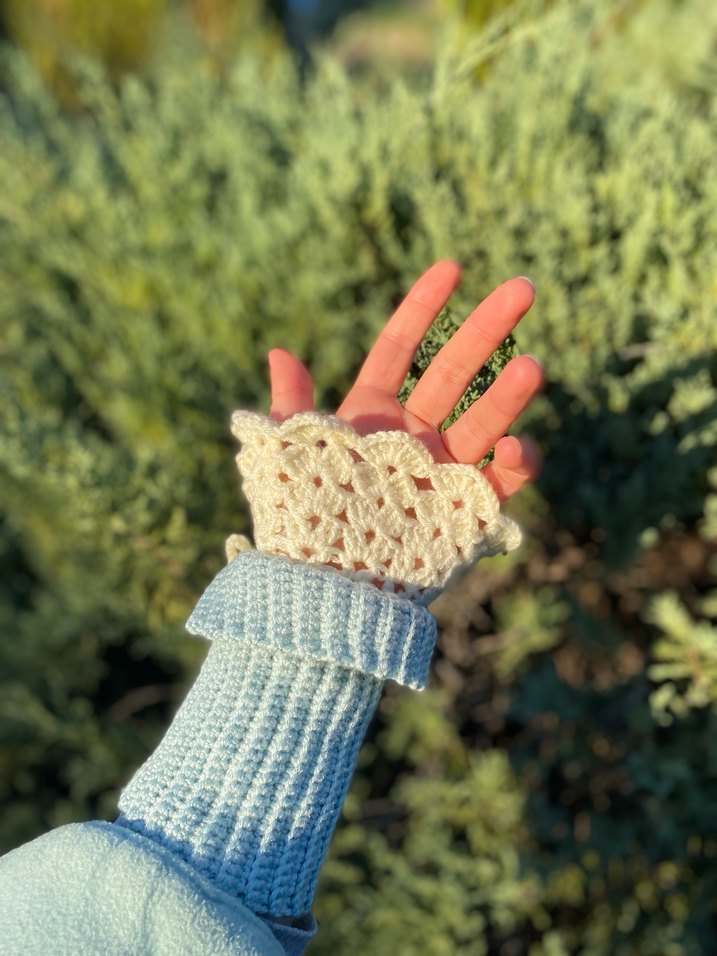 Bohem Mavi Örgü Kadın Eldiveni - Görsel 2