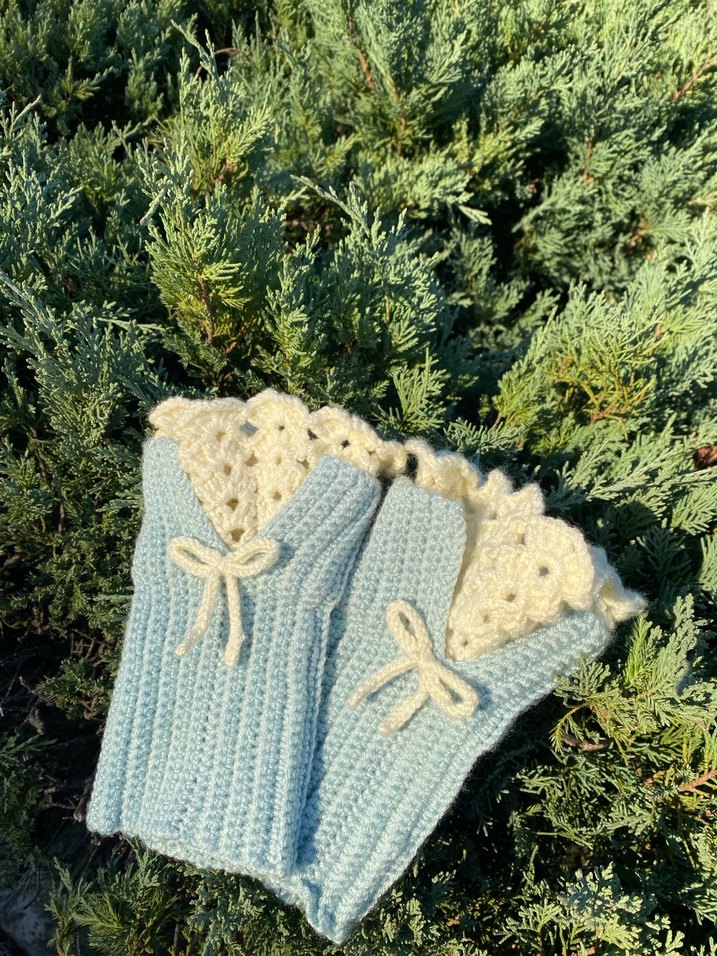 Bohem Mavi Örgü Kadın Eldiveni - Görsel 4