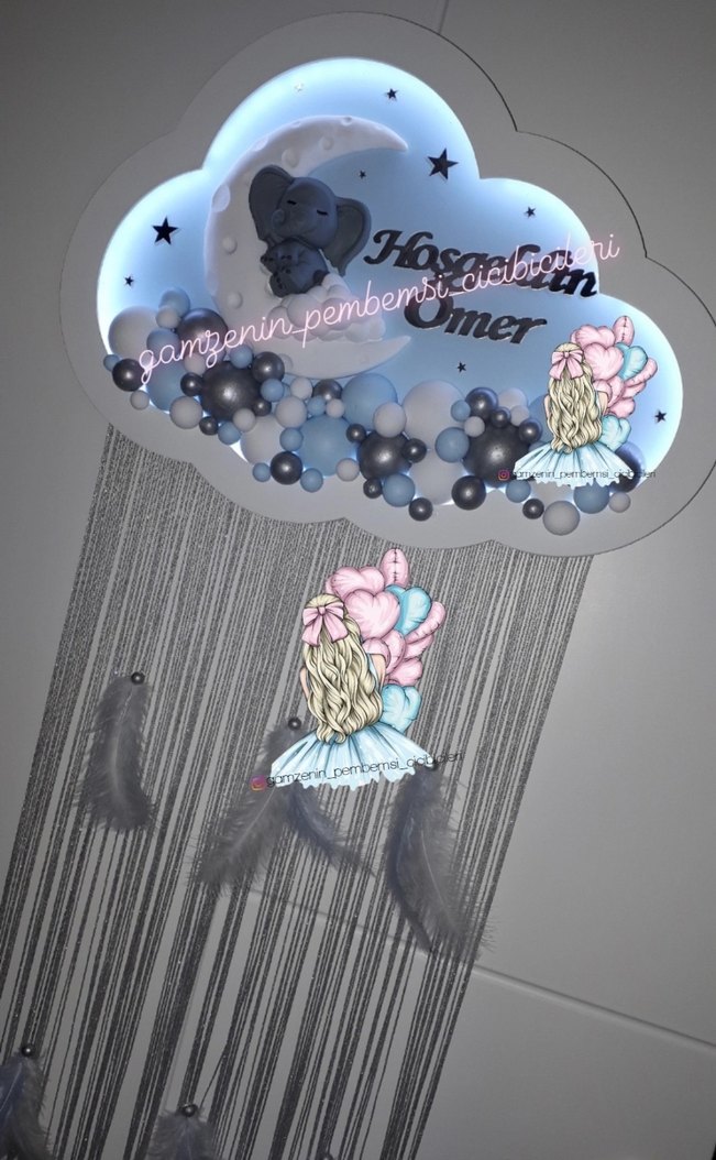 Bulut model ışıklı kapı süsü ve magnet - Görsel 2