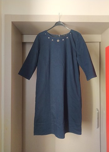 LC Waikiki Düğmeli Lacivert Midi Denim Elbise