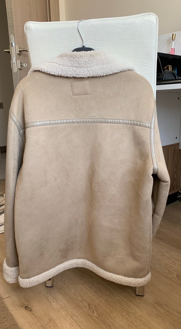 Kadın Bej Süet Kürklü Midi Ceket - Görsel 2