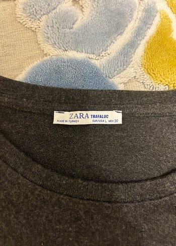 Zara Gri Kısa Kollu Pamuklu bluz