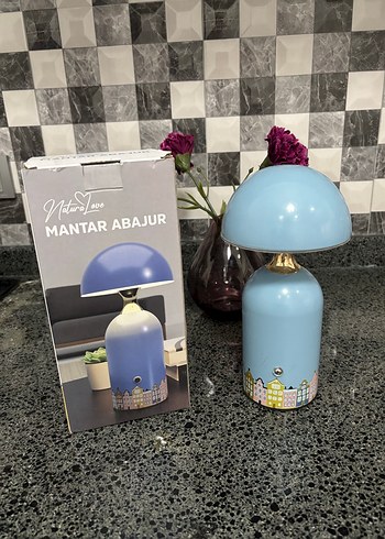 Mantar Başlıklı Mavi Masa Lambası