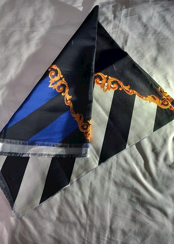 Uzun Mavi Baskılı eşarp - Görsel 2