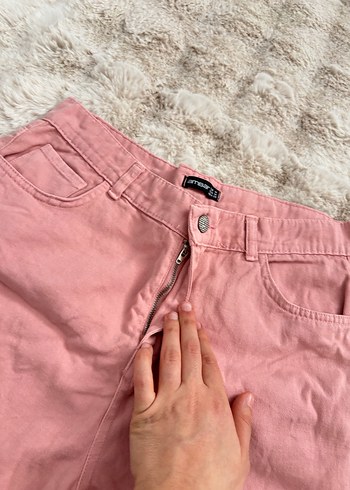 Pembe Mini Kot Şort Rahat Kesim - Görsel 3