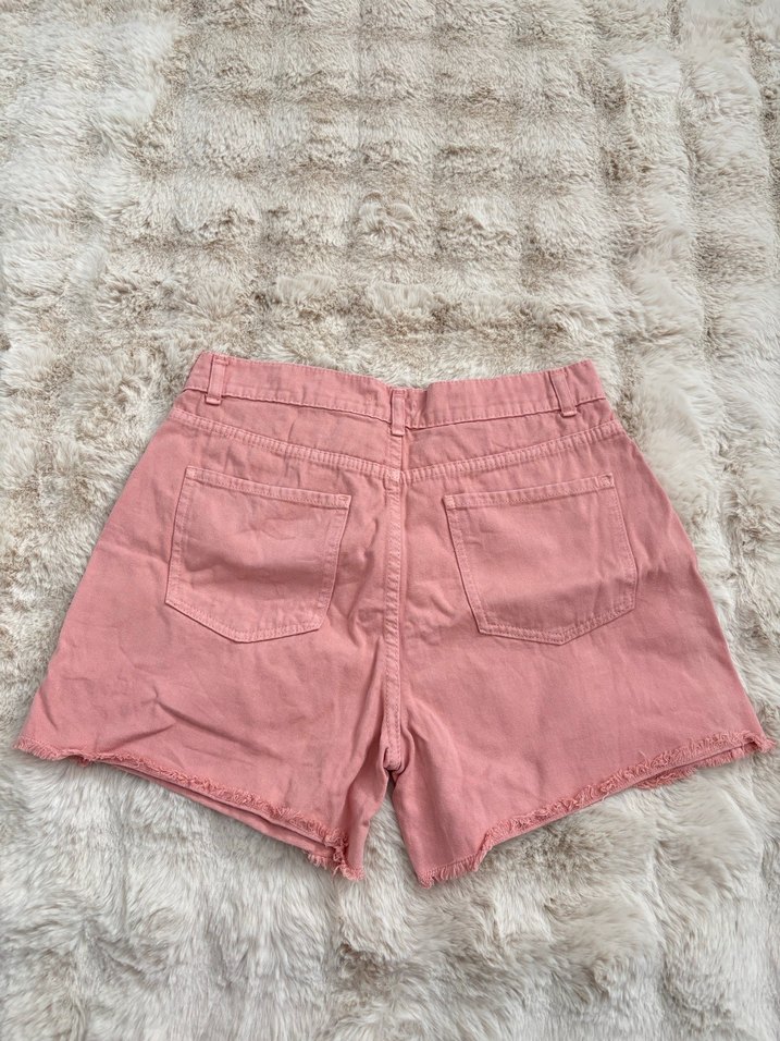 Pembe Mini Kot Şort Rahat Kesim - Görsel 4