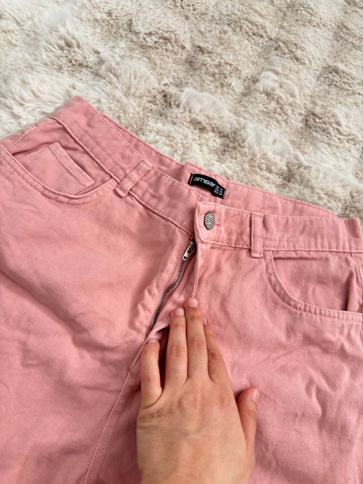 Pembe Mini Kot Şort Rahat Kesim - Görsel 3