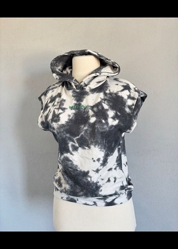 Kadın Gri Batik Desenli Kısa Kollu Sweatshirt - Görsel 3