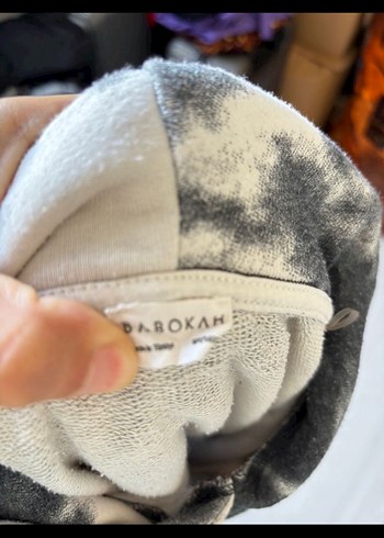 Kadın Gri Batik Desenli Kısa Kollu Sweatshirt - Görsel 4