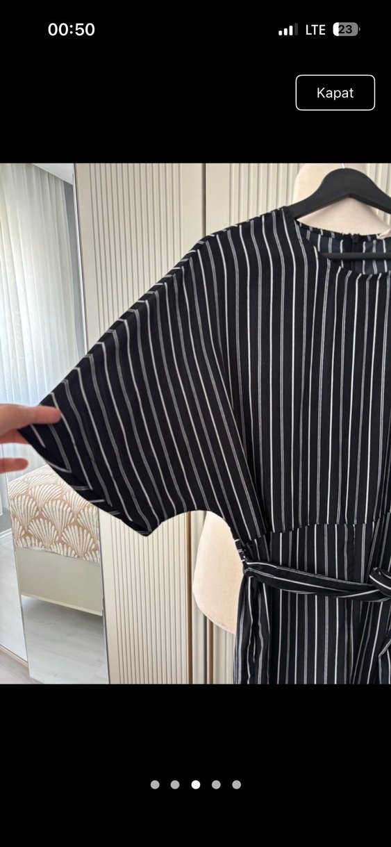 Siyah Çizgili Kadın Midi Tulum - Görsel 5