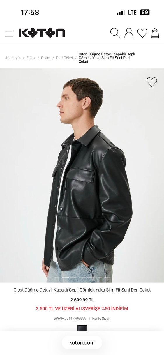 Siyah Düğmeli Deri Gömlek Ceket - Görsel 2
