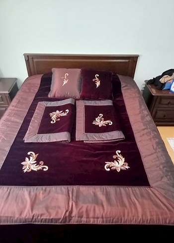 Bordo Nakışlı Yatak Örtüsü Seti - Görsel 4